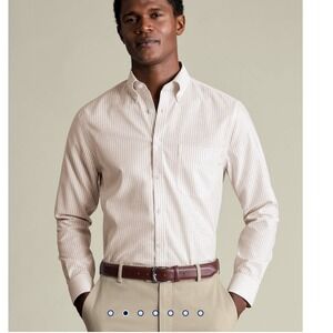 Charles‎ Tyrwhitt Mens 16.5/36 Non Iron Slim Fit Striped Button Down Dress Shirt